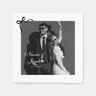 Bow Vintage Script Custom Photo Wedding Napkin