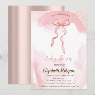Bow Watercolor Paint Splash Rose Gold Baby Shower Invitation