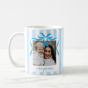 Bow & Watercolor Stripes Custom Text & Photo Mum Coffee Mug