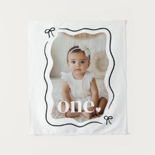 Bow Wavy Border Photo 1st Birthday Tapestry