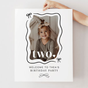 Bow Wavy Border Photo 2nd Birthday Welcome Sign