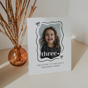 Bow Wavy Border Photo 3rd Birthday Welcome Sign