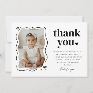 Bow Wavy Border Photo Birthday Thank You Card