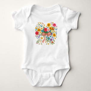 Bow wild flower watercolor daises Wild Flower Baby Bodysuit