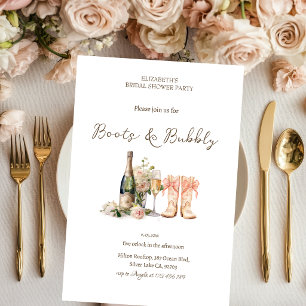  Bow Wine Floral Boots & Bubbly Bridal Shower  Invitation