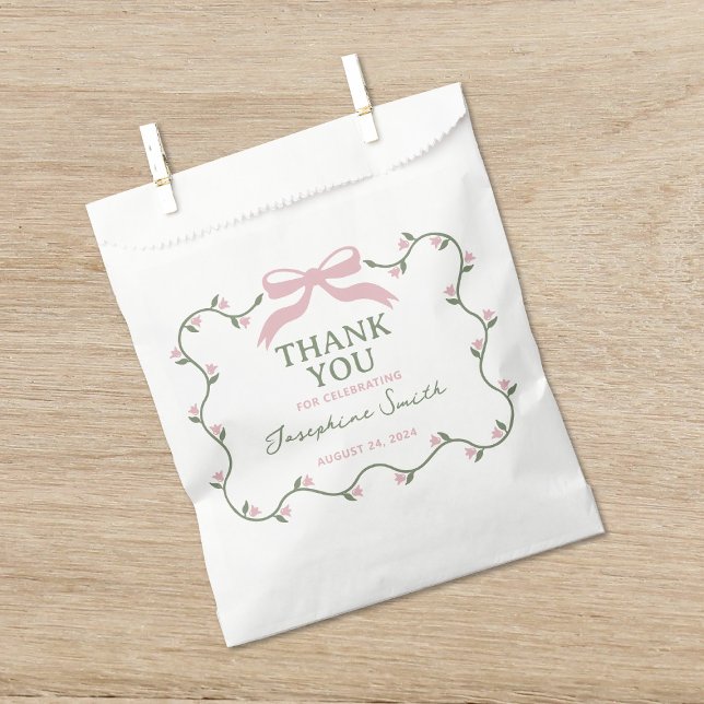 Bow with Flower Vine Baby Shower Favour Bag (Creator Uploaded)