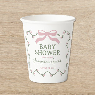 Bow with Flower Vine Baby Shower Paper Cups