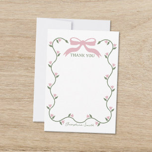 Bow with Flower Vine Baby Shower Thank You Card