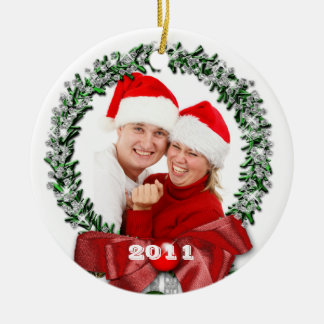 Bow Wreath Family Photo Christmas Ornament