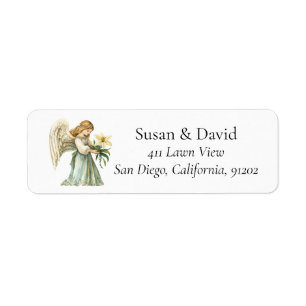 Bowed Angel with Flowers Christian Return Address Label