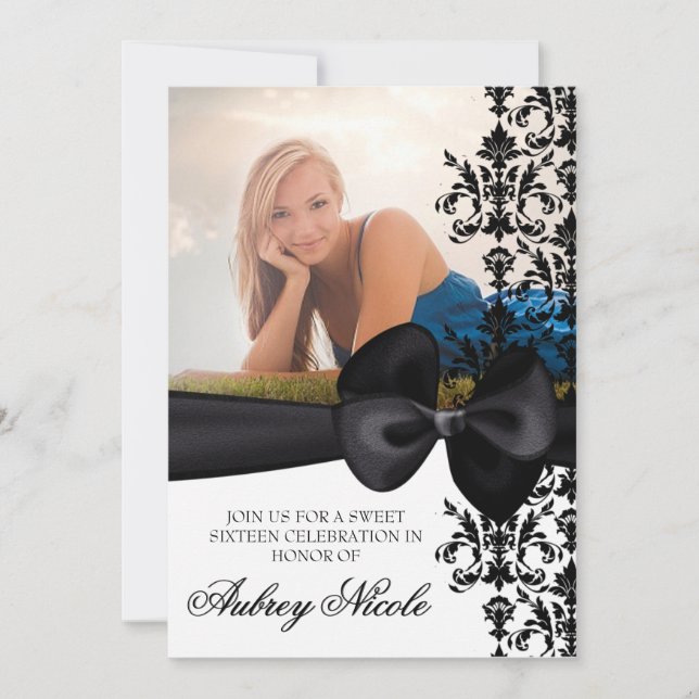 Bowed Damask Accented 5 x 7 Invite [Black] (Front)