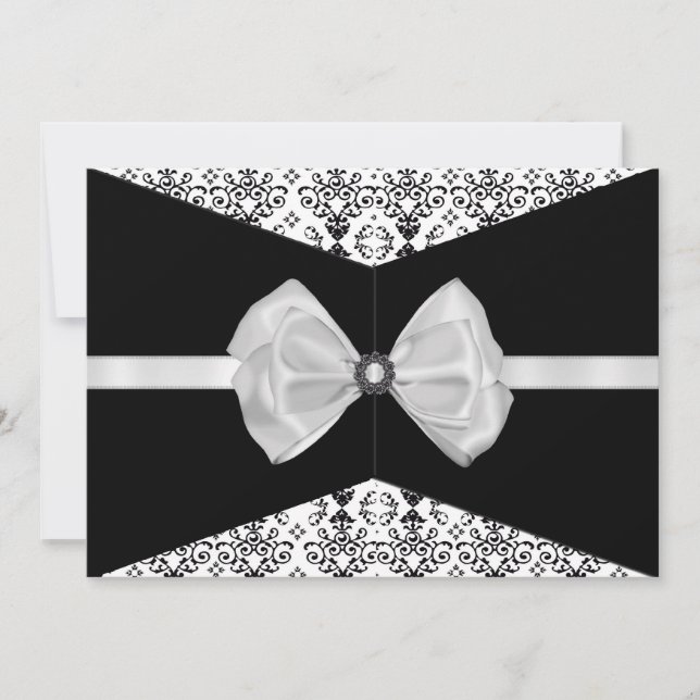 Bowed Damask Invite [Black and White] (Front)