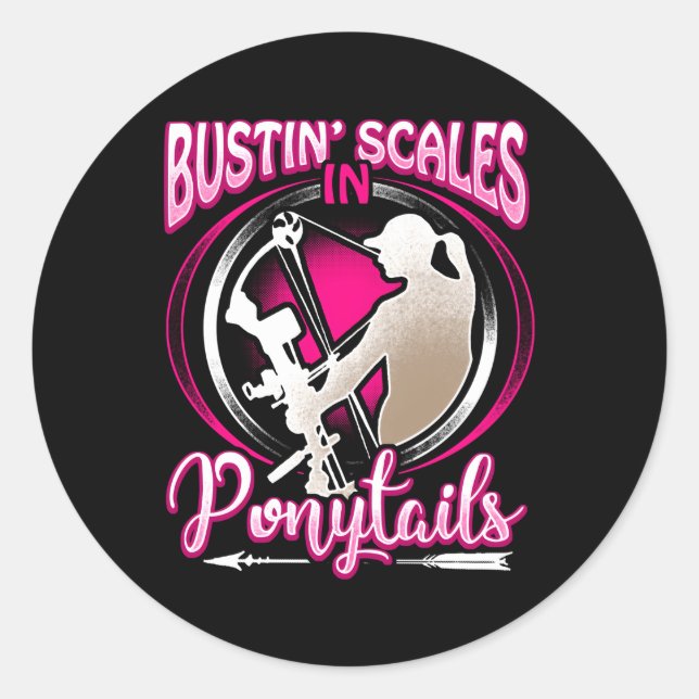 Bowfishing Bustin Scales In Ponytails Bow Fish Classic Round Sticker (Front)