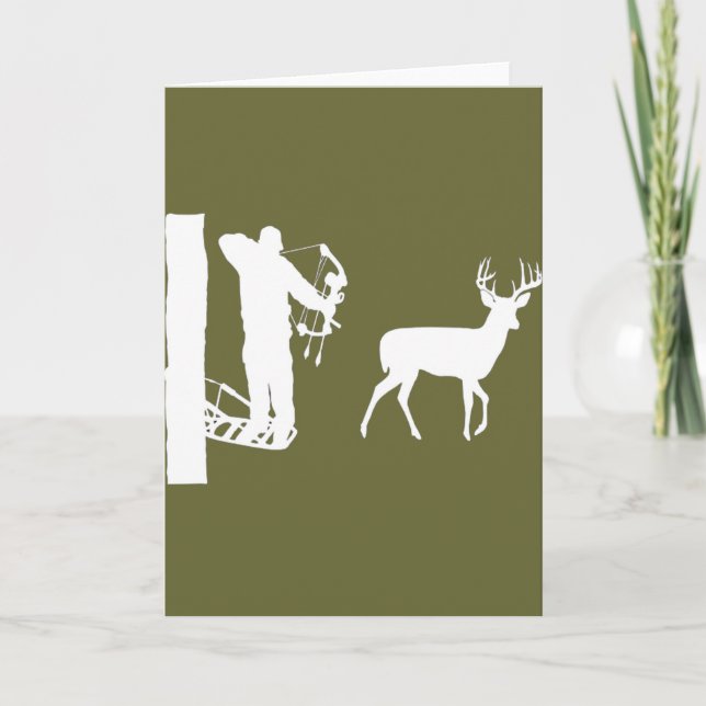 Bowhunter in Treestand Shooting Deer Card (Front)