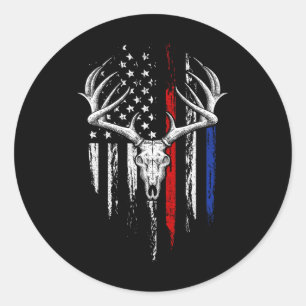 Bowhunting American Flag Usa Bow Whitetail Deer Hu Classic Round Sticker