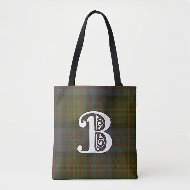 Bowie Clan Tartan Monogram Tote Bag (Front)