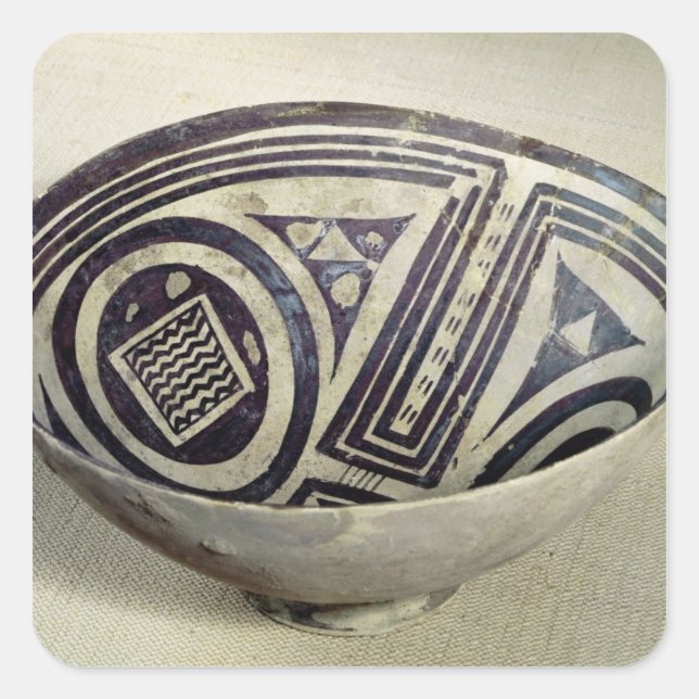 Bowl decorated with a geometric pattern square sticker (Front)