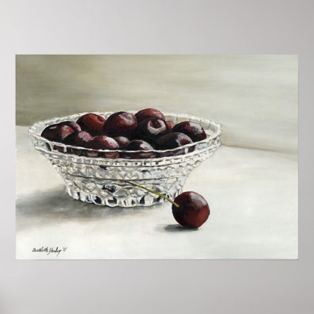 Bowl Full of Cherries Oil Painting Print (Front)