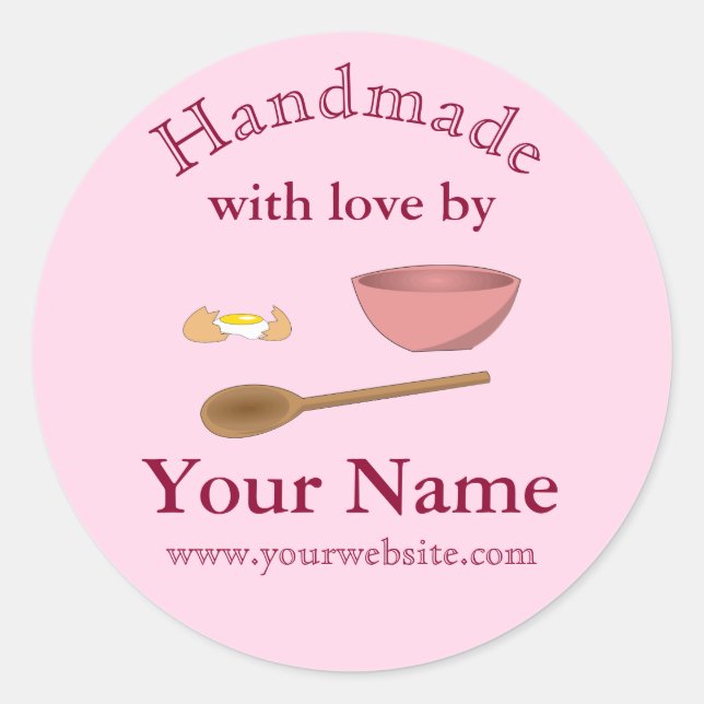 Bowl Handmade By Round Sticker Personalised Baking (Front)