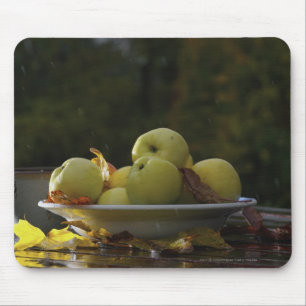 Bowl of apples and leaves mouse pad