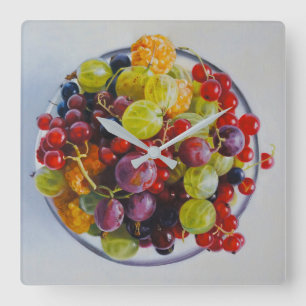 Bowl of Berries – Hyperrealistic Fruit Still Life Square Wall Clock