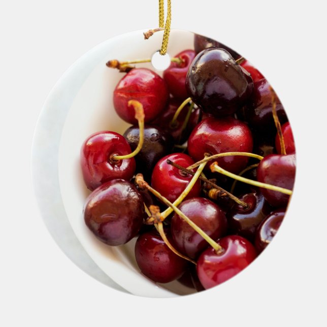 bowl of Cherries Ceramic Ornament (Front)