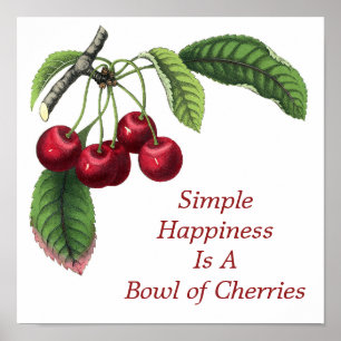 Bowl of Cherries Fruit Food Life Quote Red Green Poster