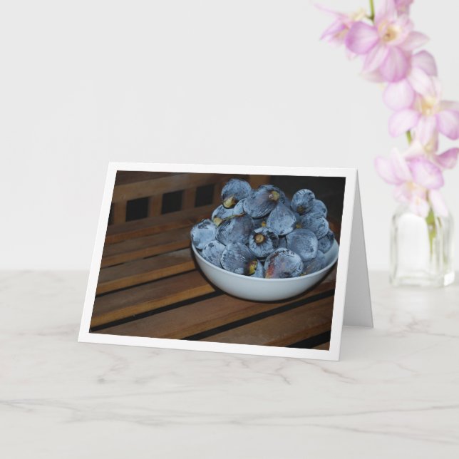 Bowl of Fig Fruit on Wooden Table Card (Orchid)