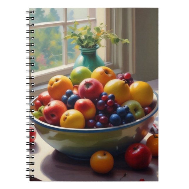 Bowl of fruit on table classical oil painting notebook (Front)