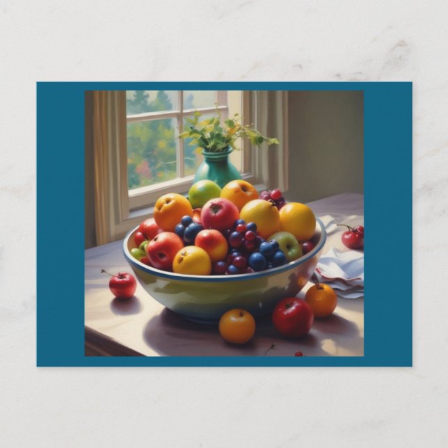 Bowl of fruit on table classical oil painting postcard (Front)
