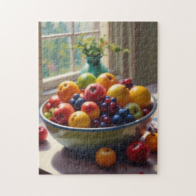 Bowl of fruit sitting on a table oil painting jigsaw puzzle (Vertical)
