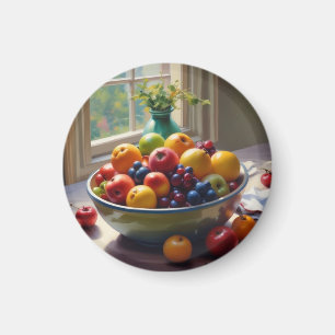 Bowl of fruit sitting on a table oil painting magnet