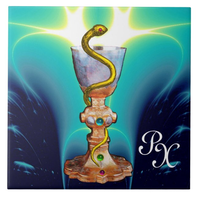 BOWL OF HYGEIA MONOGRAM Medicine, Pharmacy Blue Ceramic Tile (Front)