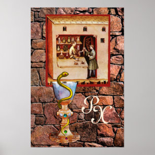 BOWL OF HYGEIA MONOGRAM Medicine, Pharmacy Poster