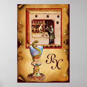 BOWL OF HYGEIA MONOGRAM Medicine, Pharmacy Poster