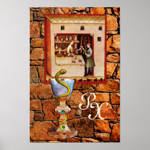 BOWL OF HYGEIA MONOGRAM Medicine, Pharmacy Poster