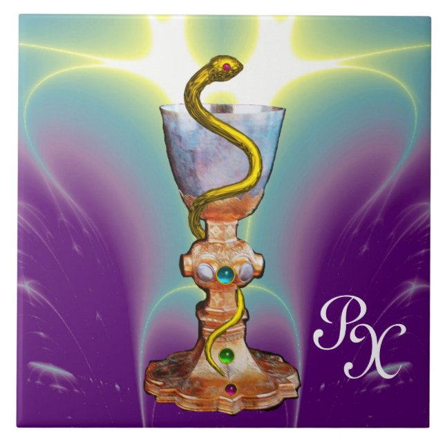 BOWL OF HYGEIA MONOGRAM Medicine, Pharmacy Purple Ceramic Tile (Front)