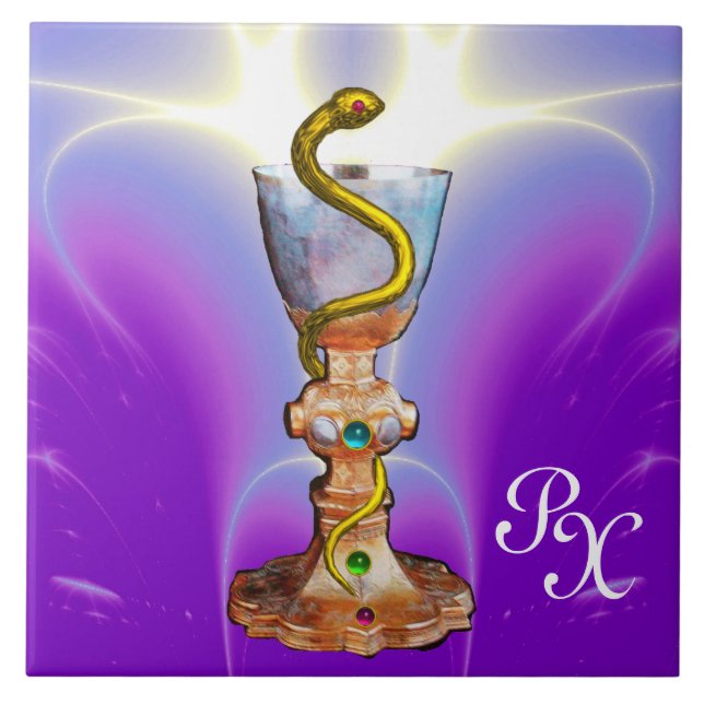 BOWL OF HYGEIA MONOGRAM Medicine, Pharmacy Purple Tile (Front)