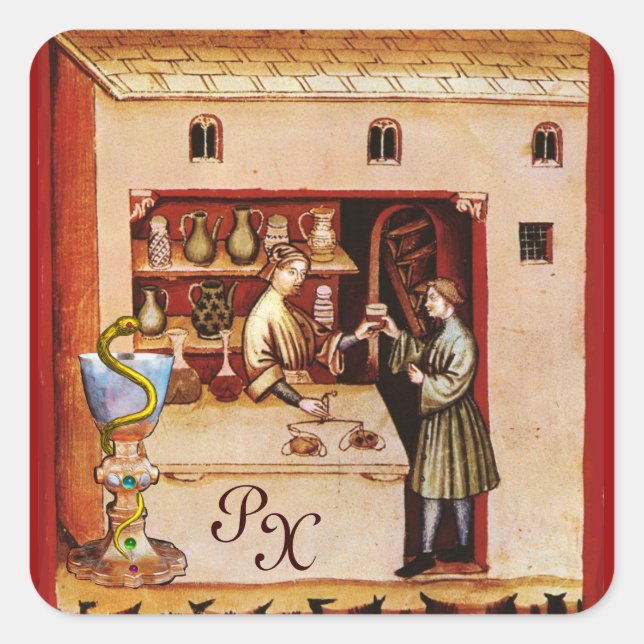 BOWL OF HYGEIA  MONOGRAM Medicine,Pharmacy Square Sticker (Front)