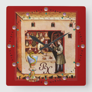 BOWL OF HYGEIA  MONOGRAM Medicine, Pharmacy Square Wall Clock