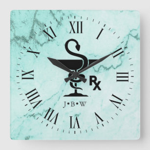 Bowl of Hygenia Pharmacist Custom Initials Marble Square Wall Clock