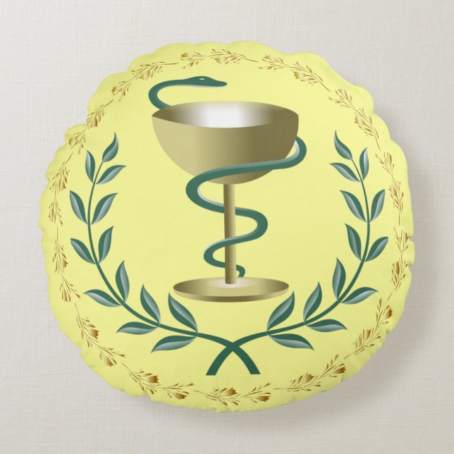 Bowl Of  Hygieia~Pharmacy~Apothecary~Dispensary~ Round Cushion (Front)