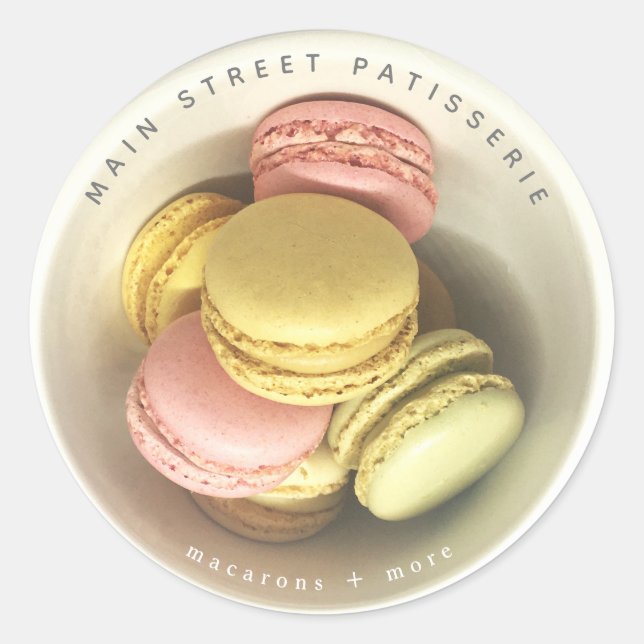Bowl Of Macarons Food Photo Patisserie Business Classic Round Sticker (Front)