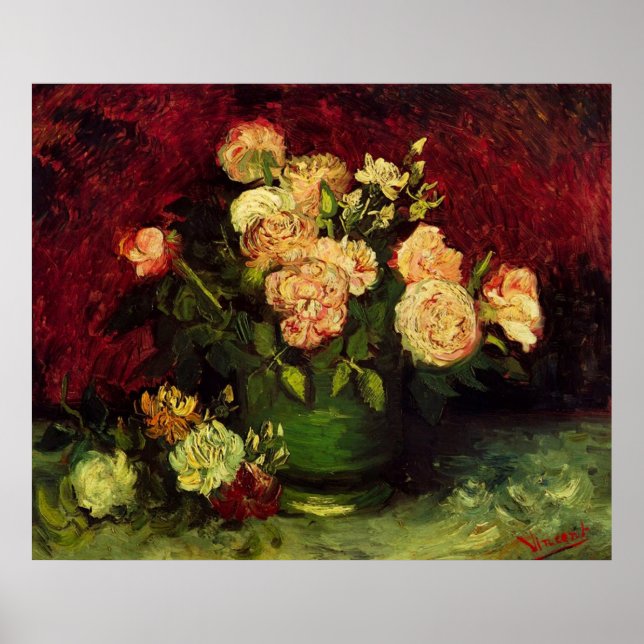Bowl of Peonies and Rose,Vincent van Gogh Poster (Front)