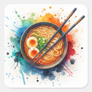 Bowl of Ramen Noodles, Egg and Chopsticks Square Sticker