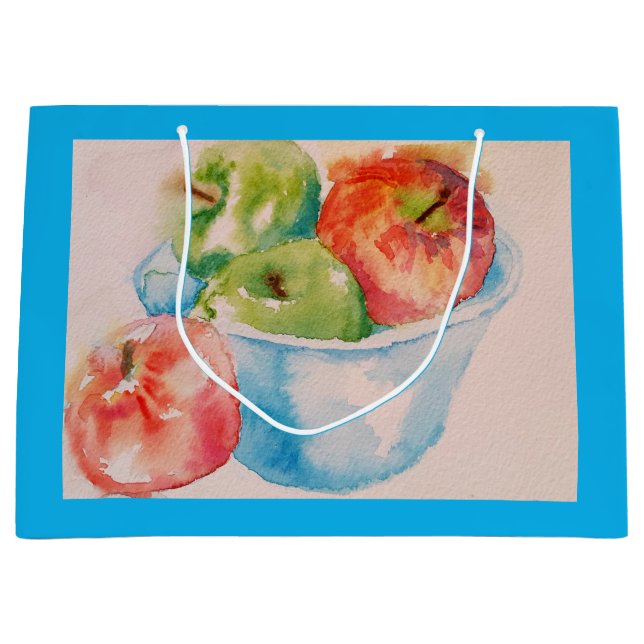 Bowl of Red and Green Apples Watercolour Gift Bag (Front)