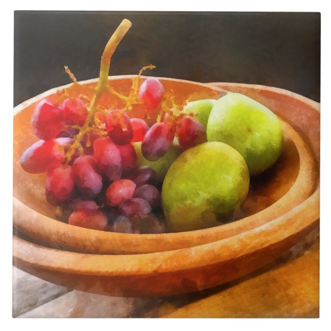 Bowl of Red Grapes and Pears Ceramic Tile (Front)