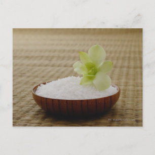 Bowl of rice with a flower on a tatami mat postcard