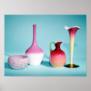 Bowl, Vases and Jug, late 19th century Poster