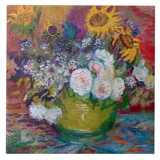 Bowl with Flowers, Van Gogh Ceramic Tile (Front)